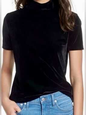 Madewell Black Velour Mock Neck Short Sleeve Tee Blouse S